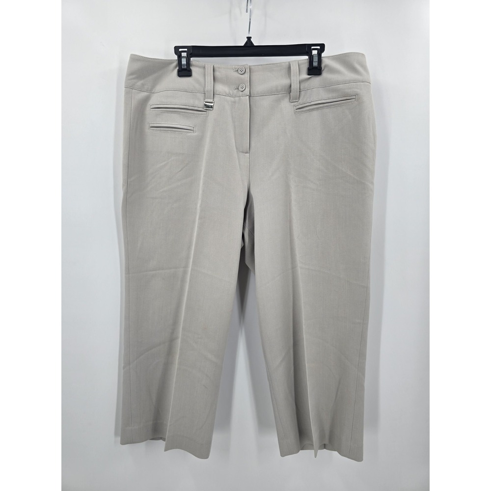 Larry Levine Dress Pants Women 16 Tan Stretch Crop Capsule Preppy